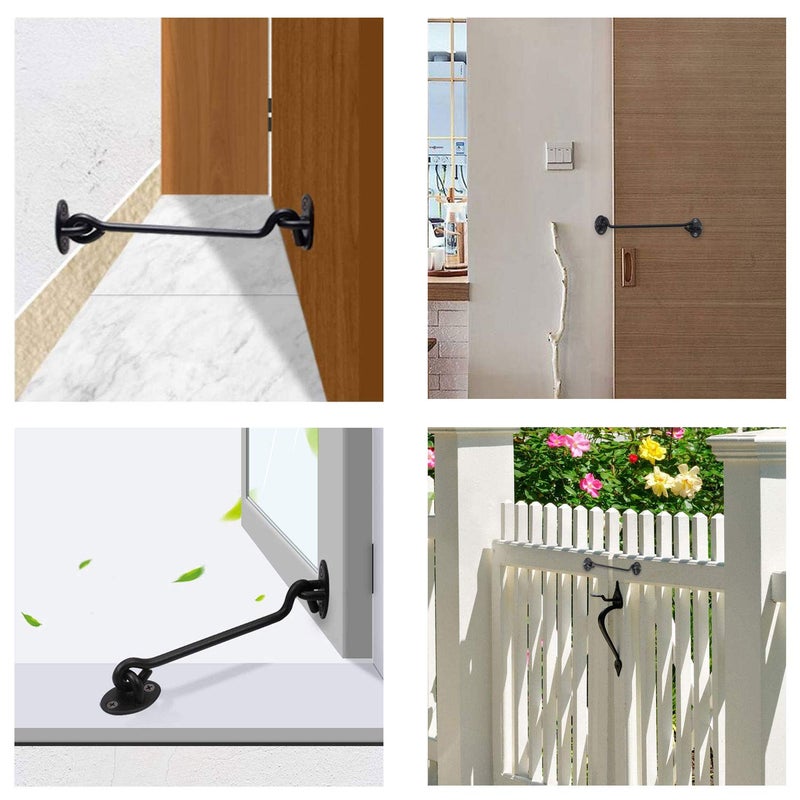 Cystarry 2 Pack 8" Stainless Steel Barn Door Hook and Eye Latch Lock for Cabin Garage Shed Gate Catch Silent Holder(8 Inch,Black) - Image 3